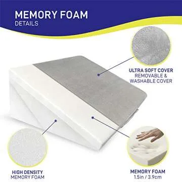 Bed Wedge Pillow - Memory Foam Top Adjustable 9&12 inch Folding Incline Cushion, for Legs and Back Support Pillow, Acid Reflux, Heartburn, Allergies, Snoring, Reading- Soft Washable Cover (Grey)