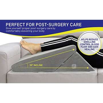 Bed Wedge Pillow - Memory Foam Top Adjustable 9&12 inch Folding Incline Cushion, for Legs and Back Support Pillow, Acid Reflux, Heartburn, Allergies, Snoring, Reading- Soft Washable Cover (Grey)