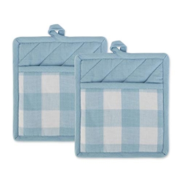 DII Buffalo Check Kitchen Collection, Classic Farmhouse Kitchen Set, Potholder, White & Light Blue, ...