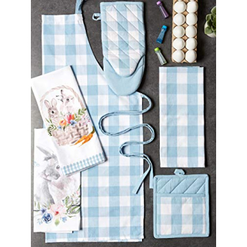 DII Buffalo Check Kitchen Collection, Classic Farmhouse Kitchen Set, Potholder, White & Light Blue, 2 Piece