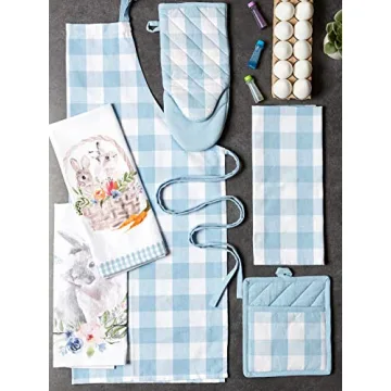DII Buffalo Check Kitchen Collection, Classic Farmhouse Kitchen Set, Potholder, White & Light Blue, 2 Piece