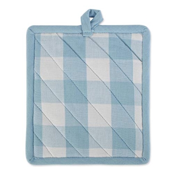DII Buffalo Check Kitchen Collection, Classic Farmhouse Kitchen Set, Potholder, White & Light Blue, 2 Piece
