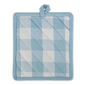 DII Buffalo Check Kitchen Collection, Classic Farmhouse Kitchen Set, Potholder, White & Light Blue, 2 Piece
