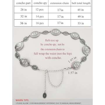 TOPACC Western Metal Oval Concho Chain Belt for Women Silver Cowgirl Belt for Dresses Jeans Country Concert Outfit