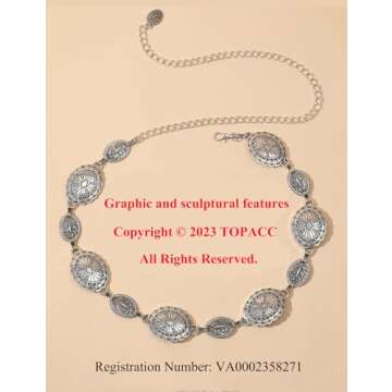 TOPACC Western Metal Oval Concho Chain Belt for Women Silver Cowgirl Belt for Dresses Jeans Country Concert Outfit