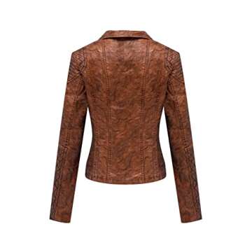 Bellivera Women's Faux Leather Short Jacket, Distressed Retro Frosted Moto Casual Fall Coat 17909 Br...