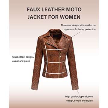 Bellivera Women's Faux Leather Short Jacket, Distressed Retro Frosted Moto Casual Fall Coat 17909 Brown M