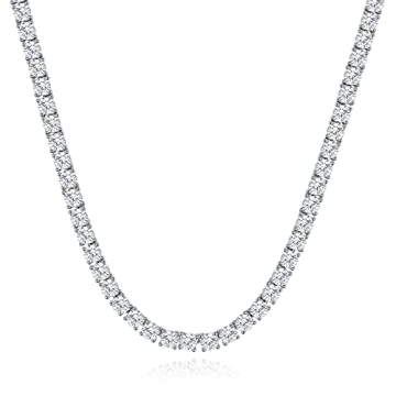 TKJ 18K White Gold Plated Cubic Zirconia Tennis Necklace 6 mm Faux Diamond Choker 18 Inch for Women