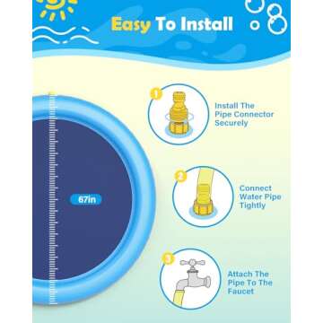 Peteast Dog Splash Pad Anti-Slip Dog Pool for Large Dogs 0.58 mm Thickened Dog Sprinkler Outdoor Dog...