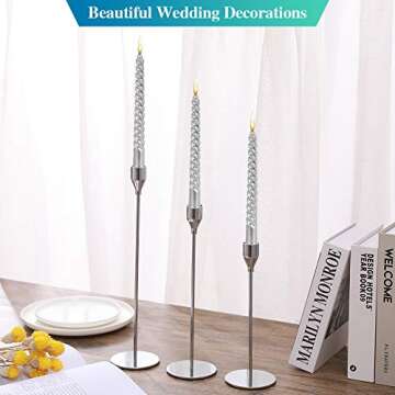 Anndason Set of 6 Silver Candlestick Holders Silver Candle Holder Taper Candle Holders Candle Holders Decorative Candlestick Holder for Home Decor, Wedding, Dinning, Party, Anniversary (Silver)