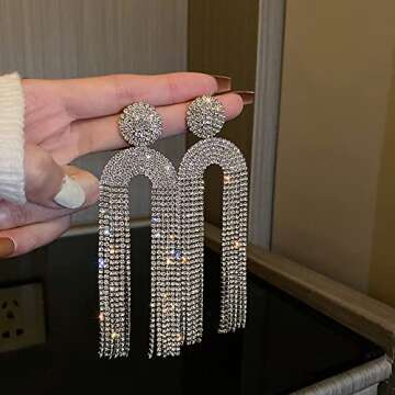 Elegant Wekicici Rhinestone Tassel Earrings for Women