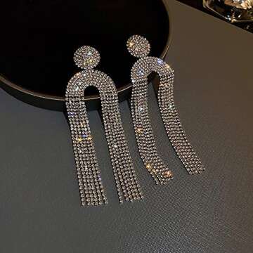 Elegant Wekicici Rhinestone Tassel Earrings for Women