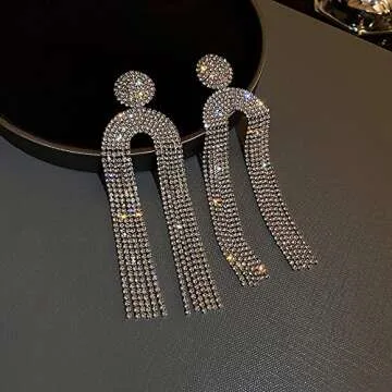 Elegant Wekicici Rhinestone Tassel Earrings for Women