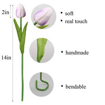 27pc Artificial Flowers Real Touch Tulips in Purple for Spring Wedding Bouquets Flowers Arrangement and Home Room Centerpiece Party Decor (vase not Included) ¡­