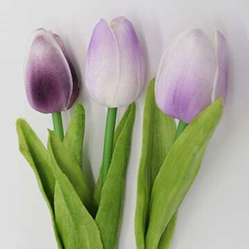 27pc Artificial Flowers Real Touch Tulips in Purple for Spring Wedding Bouquets Flowers Arrangement and Home Room Centerpiece Party Decor (vase not Included) ¡­