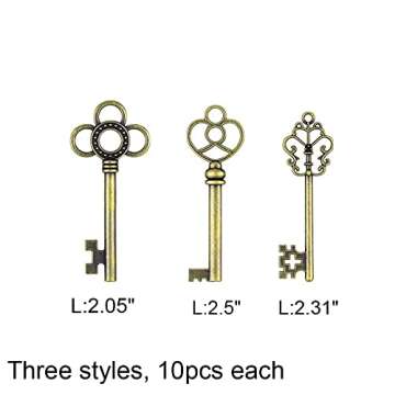 Mixed Set of 30 Large Skeleton Keys - Set of 30 Keys (Bronze Color)