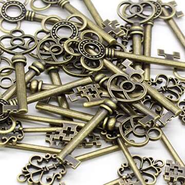 Mixed Set of 30 Large Skeleton Keys - Set of 30 Keys (Bronze Color)