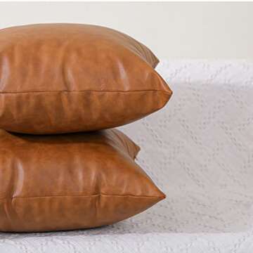 Set of 2 Faux Leather Throw Pillow Covers, Modern Brown Outdoor Cushion Covers Decorative Pillowcases for Couch Bed Sofa (12 x 20 Inches)