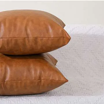 Set of 2 Faux Leather Throw Pillow Covers, Modern Brown Outdoor Cushion Covers Decorative Pillowcases for Couch Bed Sofa (12 x 20 Inches)