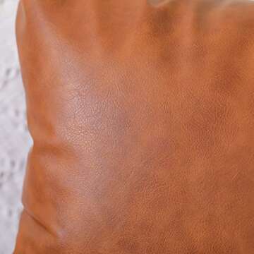 Set of 2 Faux Leather Throw Pillow Covers, Modern Brown Outdoor Cushion Covers Decorative Pillowcases for Couch Bed Sofa (12 x 20 Inches)