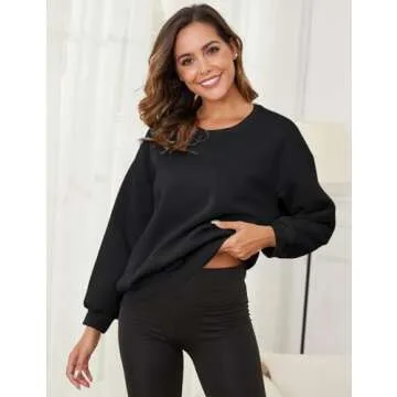 Gihuo Women's Winter Fleece Sherpa Lined Sweatshirt Crewneck Pullover Warm Heavyweight Long Sleeve Sweatshirt (02 Black, Medium)