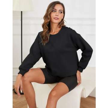 Gihuo Women's Winter Fleece Sherpa Lined Sweatshirt Crewneck Pullover Warm Heavyweight Long Sleeve Sweatshirt (02 Black, Medium)