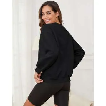 Gihuo Women's Winter Fleece Sherpa Lined Sweatshirt Crewneck Pullover Warm Heavyweight Long Sleeve Sweatshirt (02 Black, Medium)