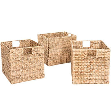 Westerly 3 Decorative Hand-Woven Small Water Hyacinth Wicker Storage Basket, 13x11x11 Perfect for Sh...