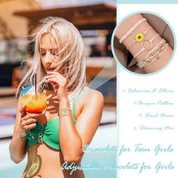 choice of all Cute Bracelets Sunflower Bracelet Boho Surfer Friendship Bracelet Adjustable String Blue Bracelet for Women Trendy Jewelry Gifts