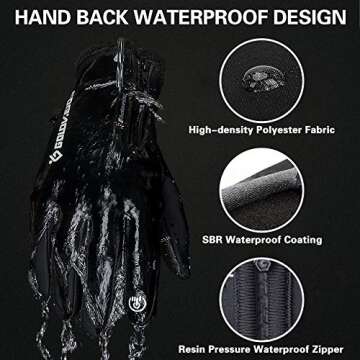 Bellady Winter Thermal Gloves for Men, Hand Back Waterproof Touch Screen Driving Gloves, Cold Weather Outdoor Running Fishing Mittens, Black Large
