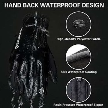 Bellady Winter Thermal Gloves for Men, Hand Back Waterproof Touch Screen Driving Gloves, Cold Weather Outdoor Running Fishing Mittens, Black Large