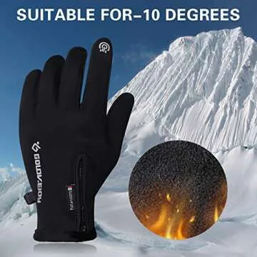 Bellady Winter Thermal Gloves for Men, Hand Back Waterproof Touch Screen Driving Gloves, Cold Weather Outdoor Running Fishing Mittens, Black Large