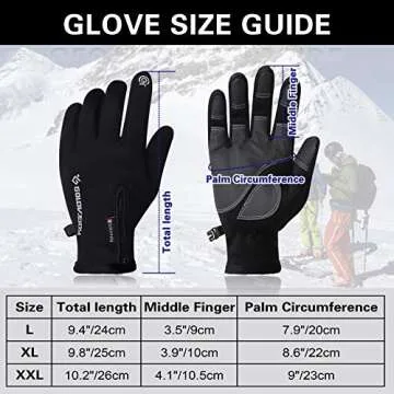 Bellady Winter Thermal Gloves for Men, Hand Back Waterproof Touch Screen Driving Gloves, Cold Weather Outdoor Running Fishing Mittens, Black Large