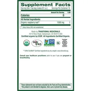 TRADITIONAL MEDICINALS Organic Raspberry Leaf, 16 Tea Bags (Pack of 1)