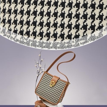 FOXLOVER Houndstooth Fabric Shoulder Bag for Women Top Handle Bucket Purse Casual Retro Portable Adjustable Straps(Brown)