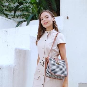FOXLOVER Houndstooth Fabric Shoulder Bag for Women Top Handle Bucket Purse Casual Retro Portable Adjustable Straps(Brown)