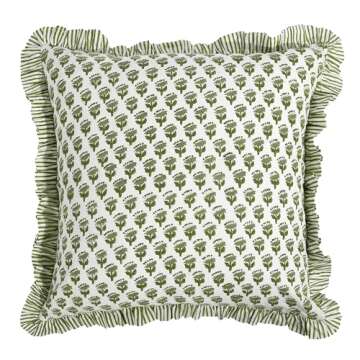 CPC Emerald Green Ruffle Throw Pillow Covers for Couch, 20x20 Inch Cotton Stripe Ruffle Couch Pillows for Living Room, Hidden 16 Inch Zipper Boho Pillow Case or Cute Outdoor Pillows