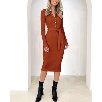BTFBM Women's V Neck Bodycon Sweater Dress - Elegant Style