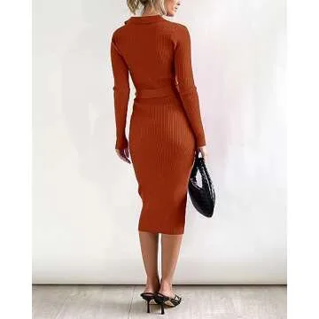BTFBM Women's V Neck Bodycon Sweater Dress - Elegant Style