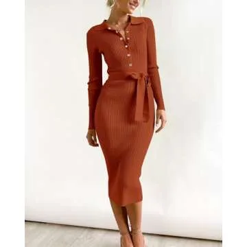 BTFBM Women's V Neck Bodycon Sweater Dress - Elegant Style