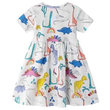 Hongshilian Toddler Girls Cotton Casual Dress 2-7 Years - Adorable Cartoon Print Sundress for Summer