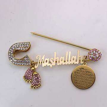 ZKDC AYATUL KURSI Mashallah Turkish evil eye Stainless Steel brooch islam muslim Baby Pin
