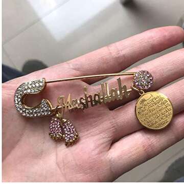 ZKDC AYATUL KURSI Mashallah Turkish evil eye Stainless Steel brooch islam muslim Baby Pin