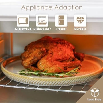 Metflavor Earthsong Dinnerware Sets for 4, 12-Piece Ceramic Plates and Bowls Set, Dishwasher and Microwave Safe Stoneware Dishes Set, Ribbed, Sculpted Dune