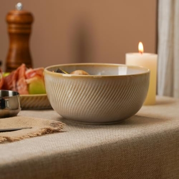 Metflavor Earthsong Dinnerware Sets for 4, 12-Piece Ceramic Plates and Bowls Set, Dishwasher and Microwave Safe Stoneware Dishes Set, Ribbed, Sculpted Dune