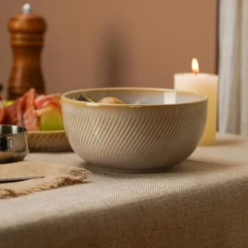 Metflavor Earthsong Dinnerware Sets for 4, 12-Piece Ceramic Plates and Bowls Set, Dishwasher and Microwave Safe Stoneware Dishes Set, Ribbed, Sculpted Dune