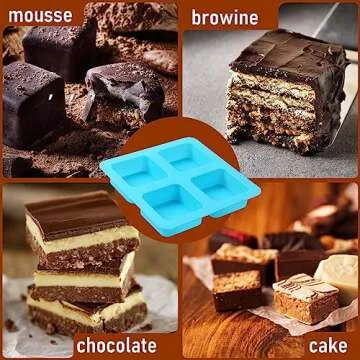 4 Cavity Chocolate Covered Cookie S'mores Molds, 3Pcs Silicone Square Molds Reusable Non Stick Silicone Trays for Smores, Chocolate, Graham Crackers, Candy, Marshmallow Making