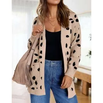 ZESICA Women's Fall Winter Long Sleeves Open Front Leopard Print Knitted Sweater Cardigan Coat Outwear