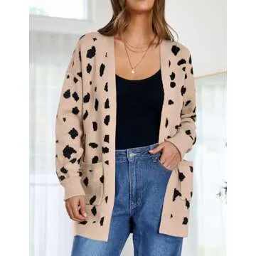 ZESICA Women's Fall Winter Long Sleeves Open Front Leopard Print Knitted Sweater Cardigan Coat Outwear