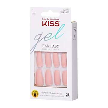 KISS Gel Fantasy Ready-to-Wear Press-On Gel Nails, “All About You”, Long, Pink, Matte Finish, Na...